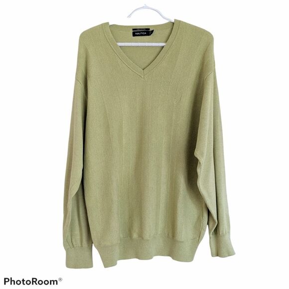 NAUTICA cotton v neck sweater lime color size XL @M - Picture 1 of 10